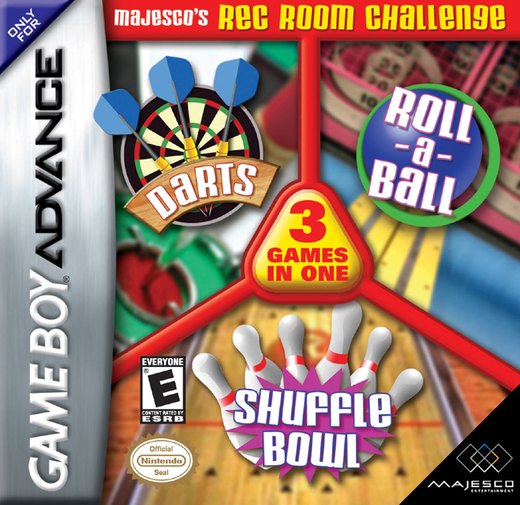 Majesco's Rec Room Challenge: 3 Games in One: Darts / Roll-a-Ball / Shuffle Bowl box art