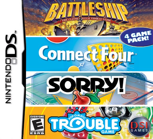 4 Game Pack!: Battleship + Connect Four + Sorry! + Trouble box art