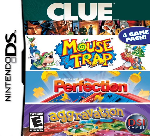 4 Game Pack!: Clue + Aggravation + Perfection + Mouse Trap box art