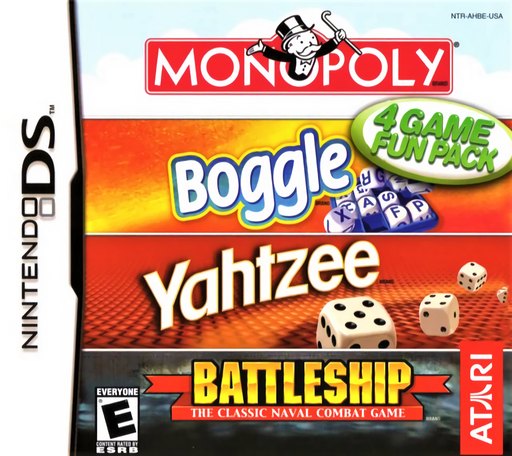 4 Game Fun Pack: Monopoly + Boggle + Yahtzee + Battleship box art